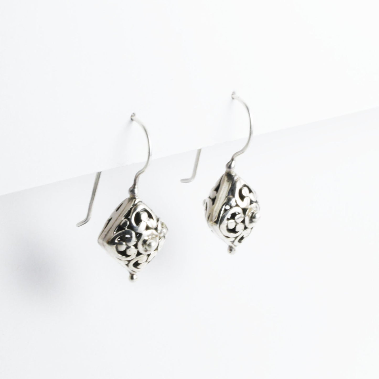 Antique earrings drop 925 sterling silver decorated with open work filigree