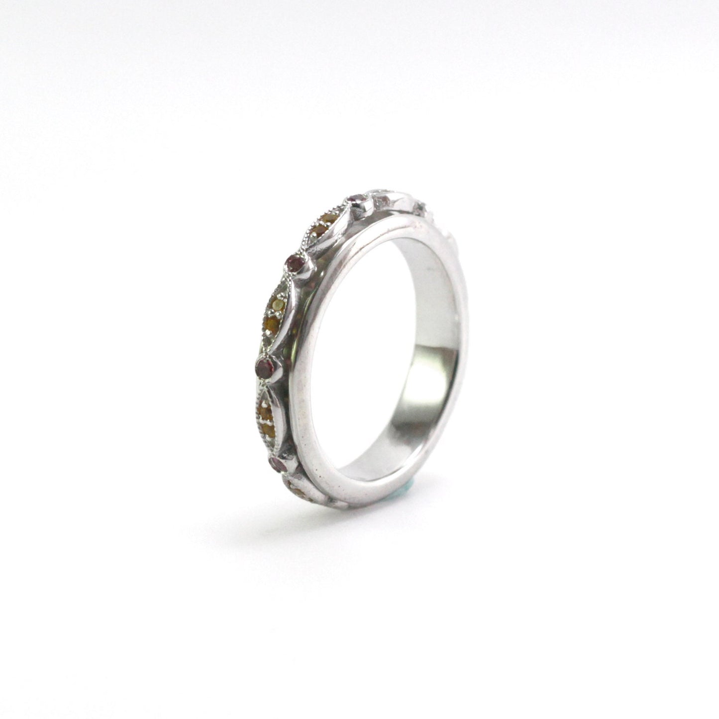 Spinner ring 925 sterling silver decorated with multi color sapphire