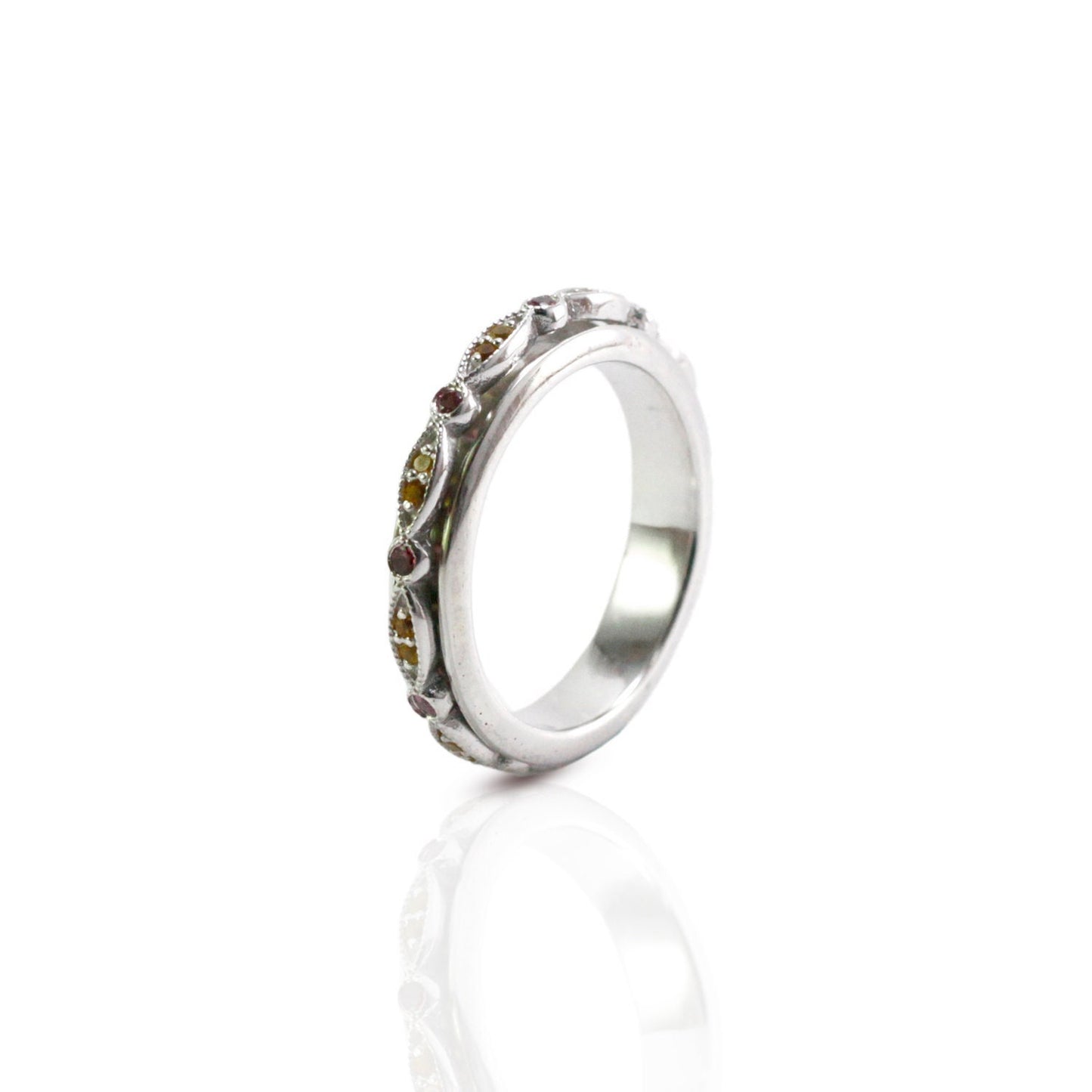 Spinner ring 925 sterling silver decorated with multi color sapphire