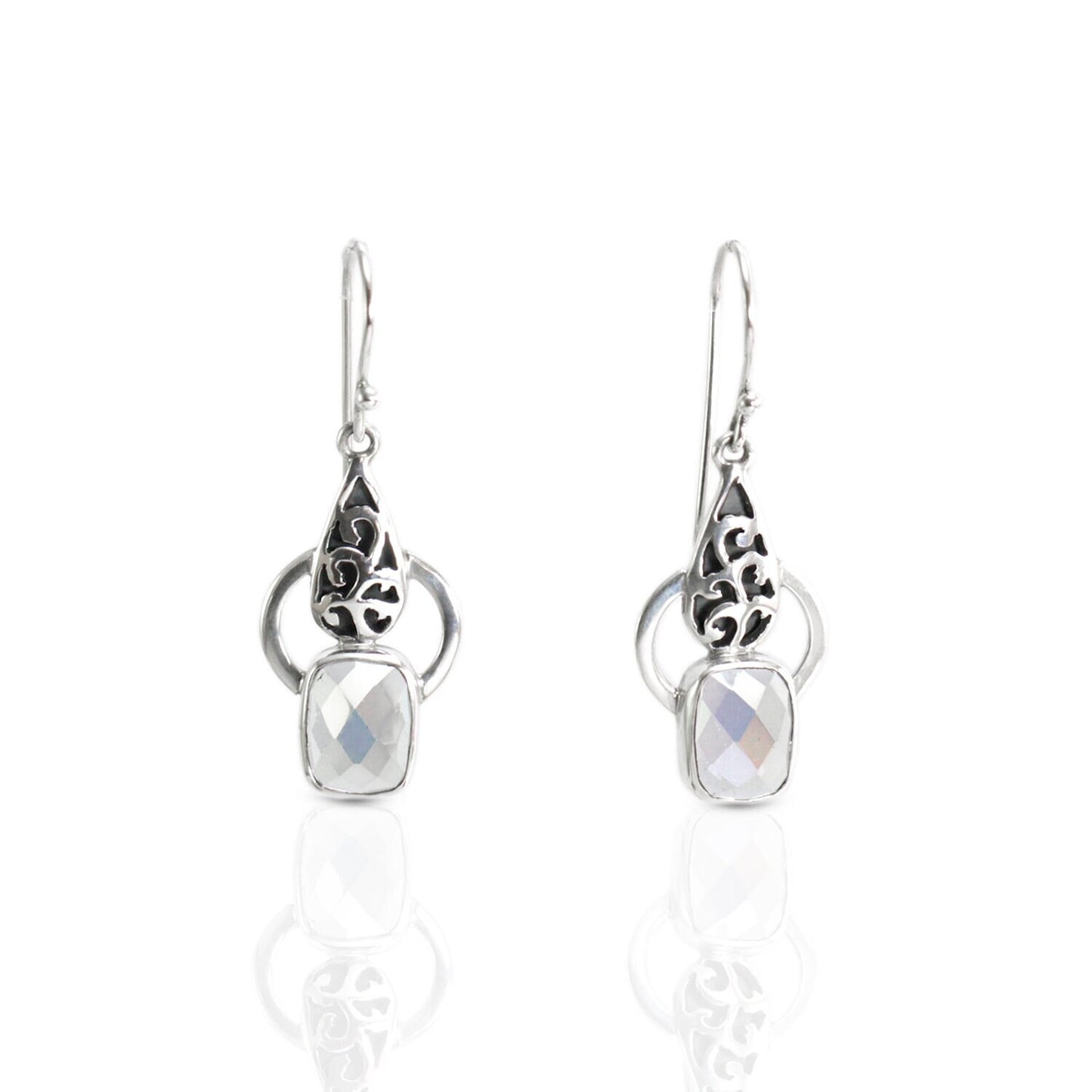 Drop earrings with mystique topaz set in 925 sterling silver