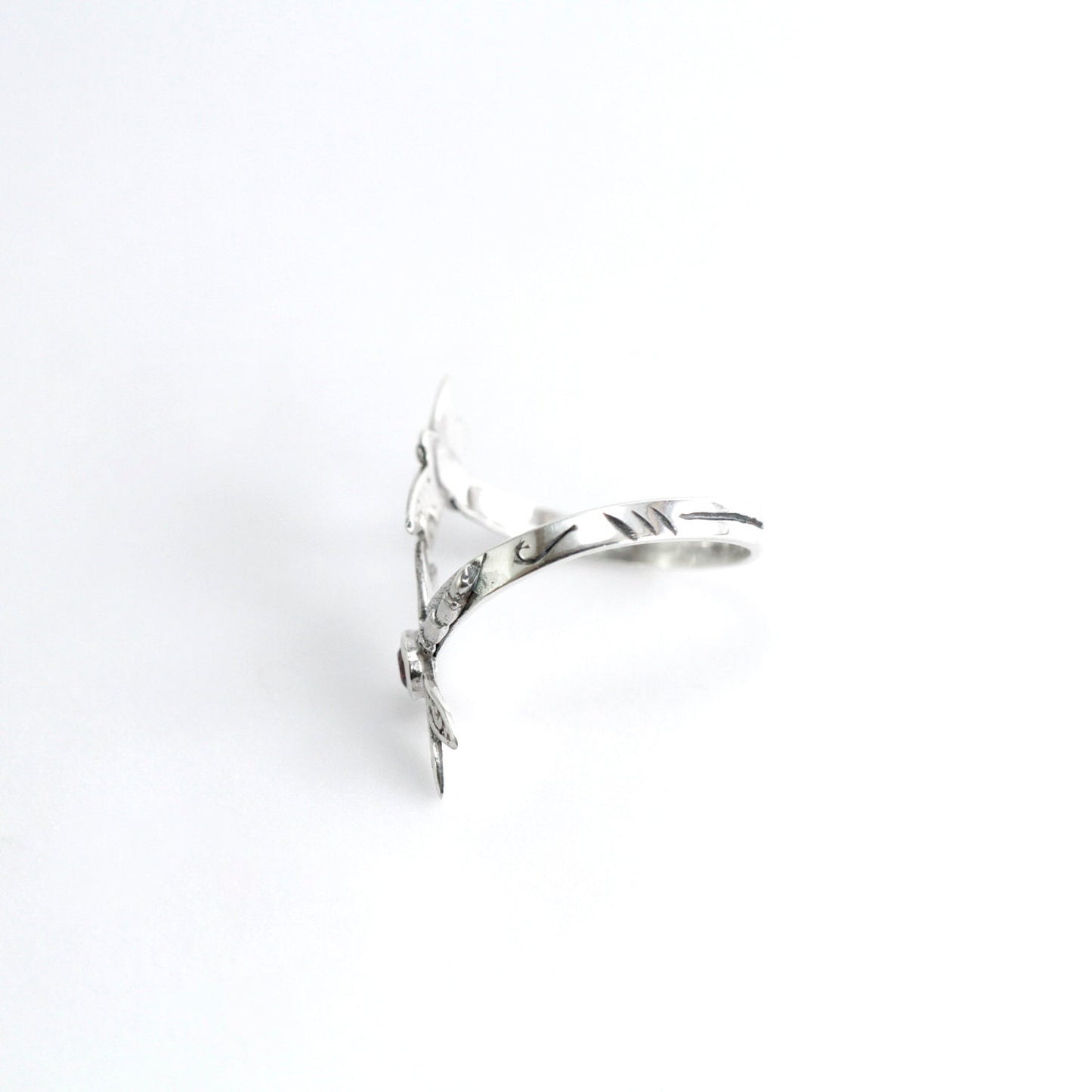 bypass ring 925 sterling silver with amethyst and filigree dragonfly