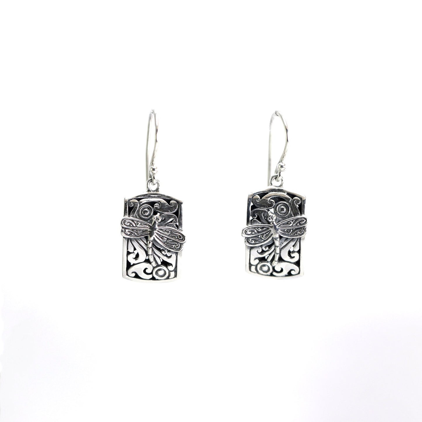 Dragonfly earrings 925 sterling silver dangle drop earring open work filigree