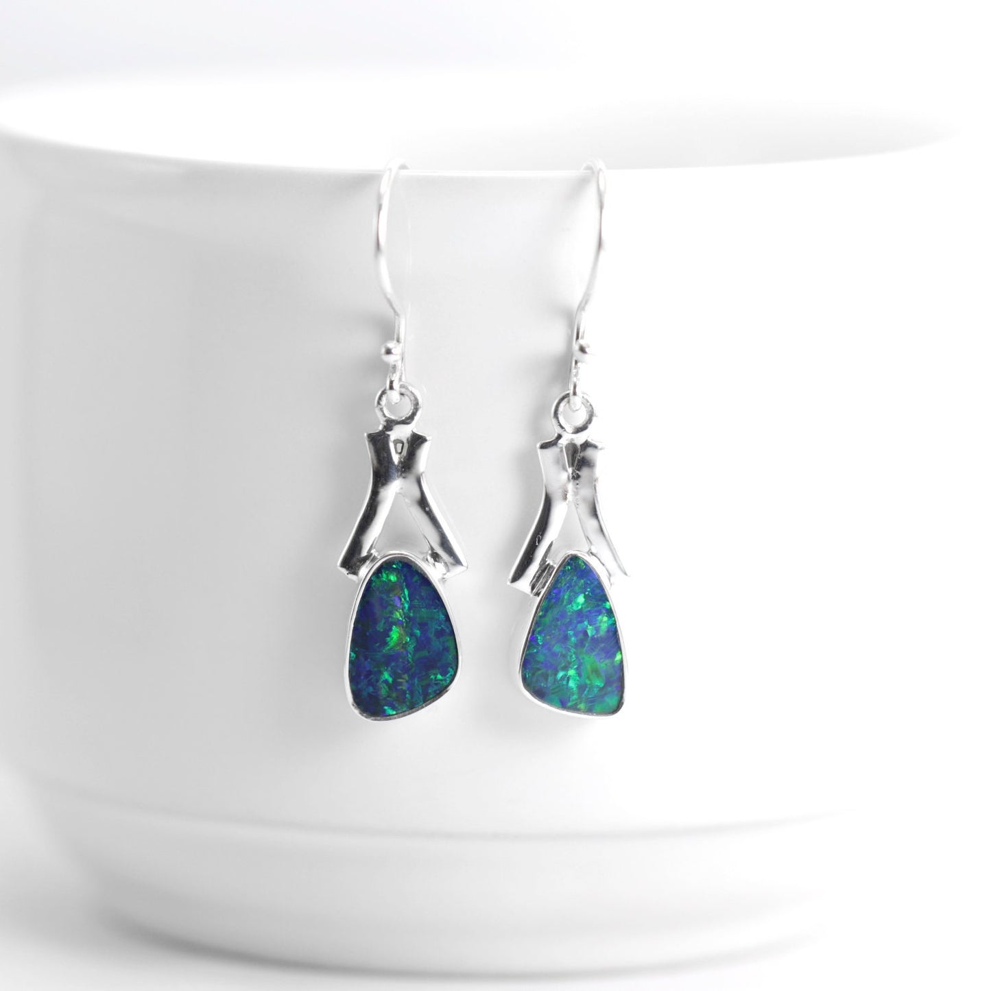 Blue opal earrings dangle set in 925 sterling silver, fire opal earrings