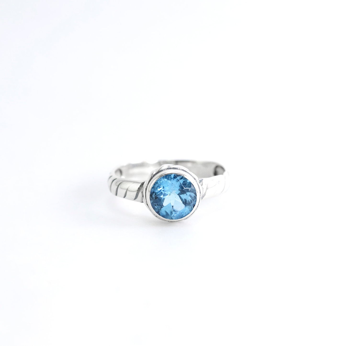 Blue topaz ring 925 sterling silver, round topaz ring, cable ring