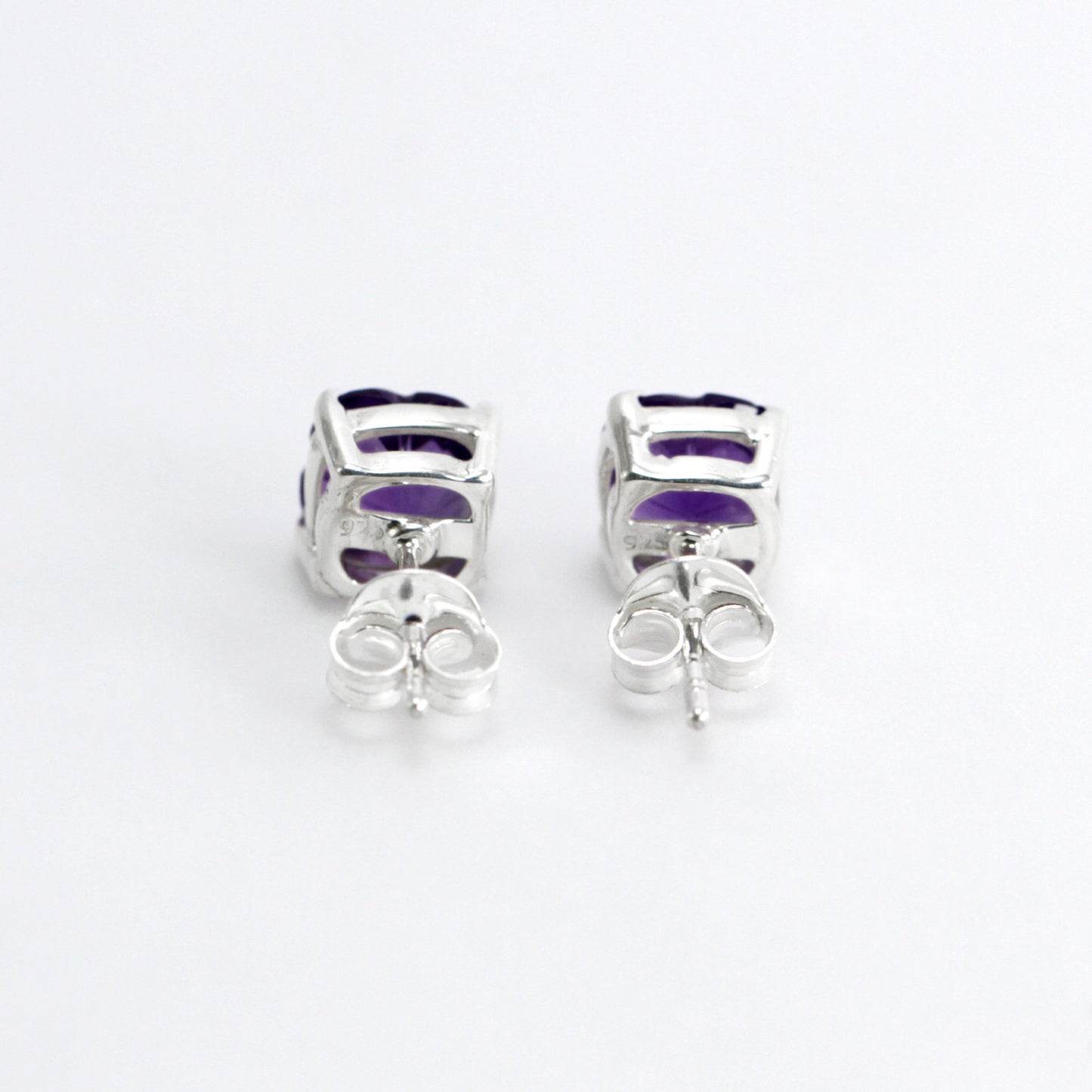 amethyst stud earrings set in 925 sterling silver