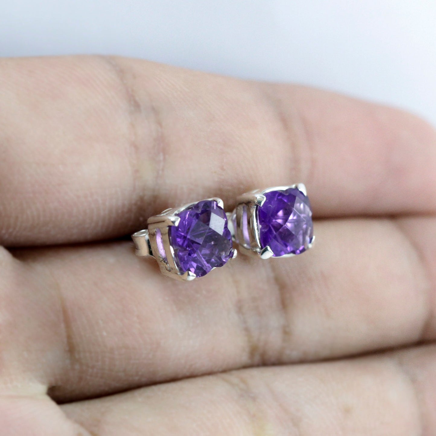 amethyst stud earrings set in 925 sterling silver