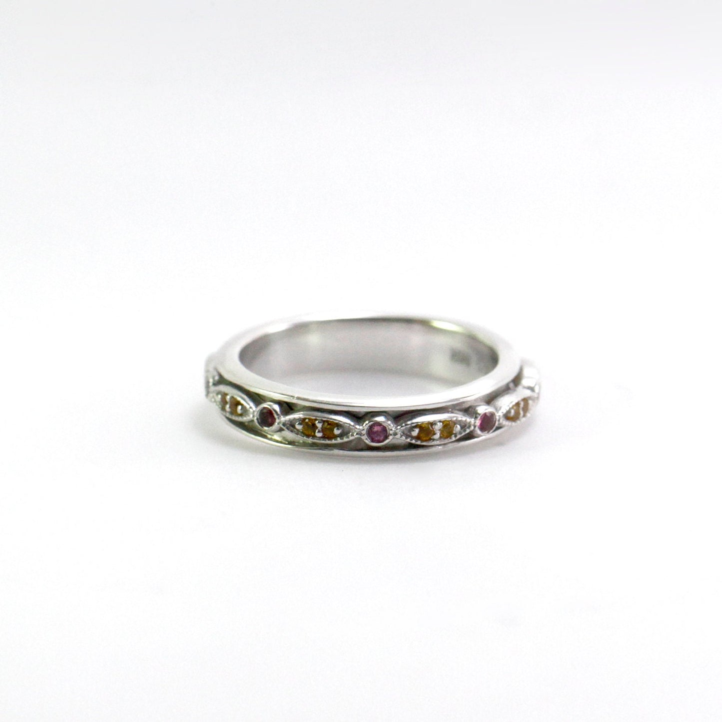 Spinner ring 925 sterling silver decorated with multi color sapphire