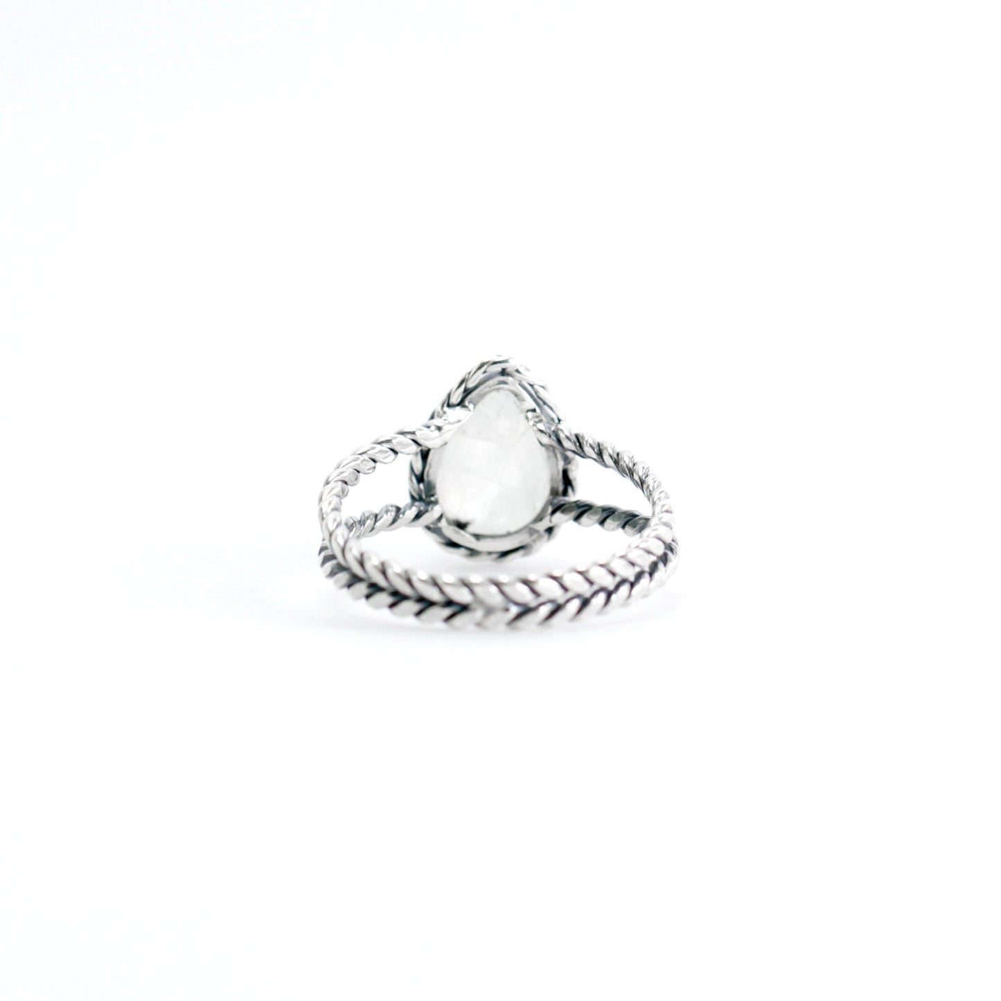 Moonstone ring 925 sterling silver, split shank ring, tear drop ring