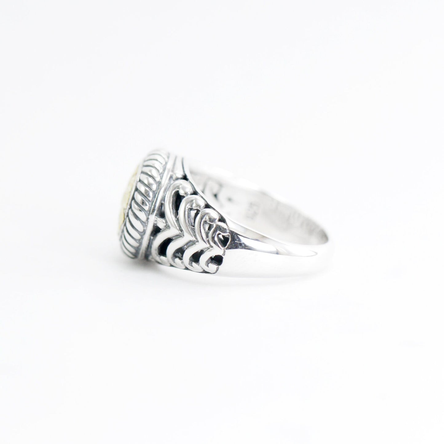 signet ring 925 sterling silver with 18K gold and open work filigree