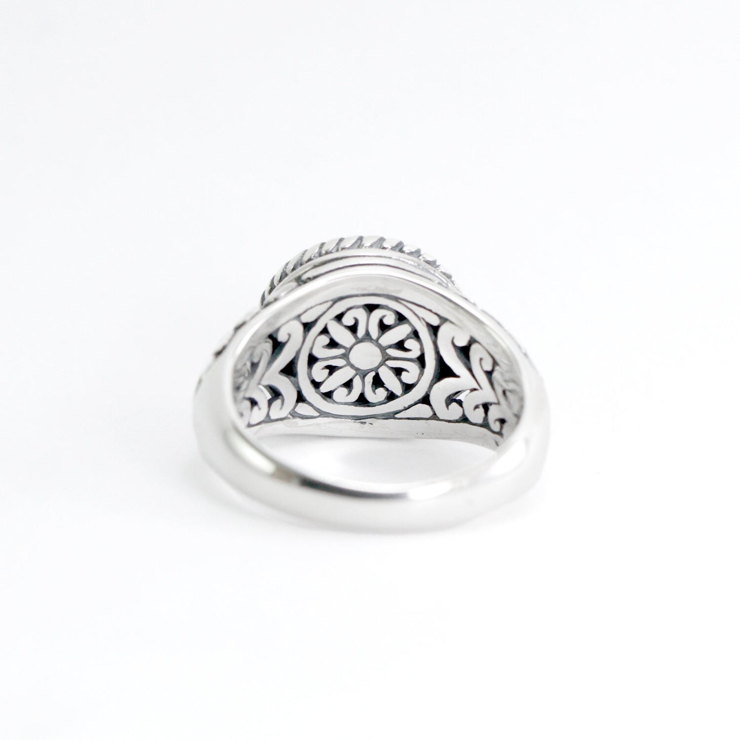 signet ring 925 sterling silver with 18K gold and open work filigree