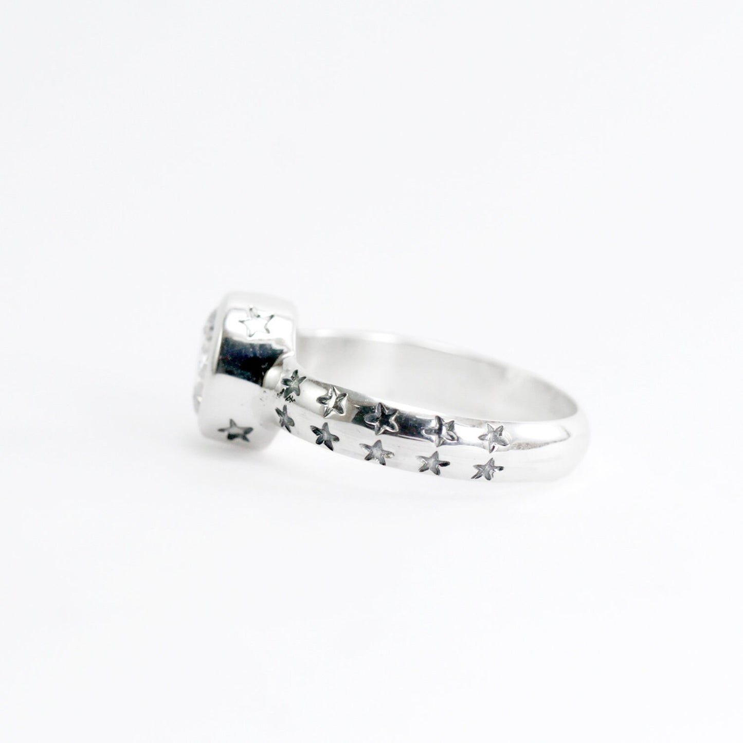 Bezel set ring 925 sterling silver with genuine white crystal zircon, solitaire zircon ring