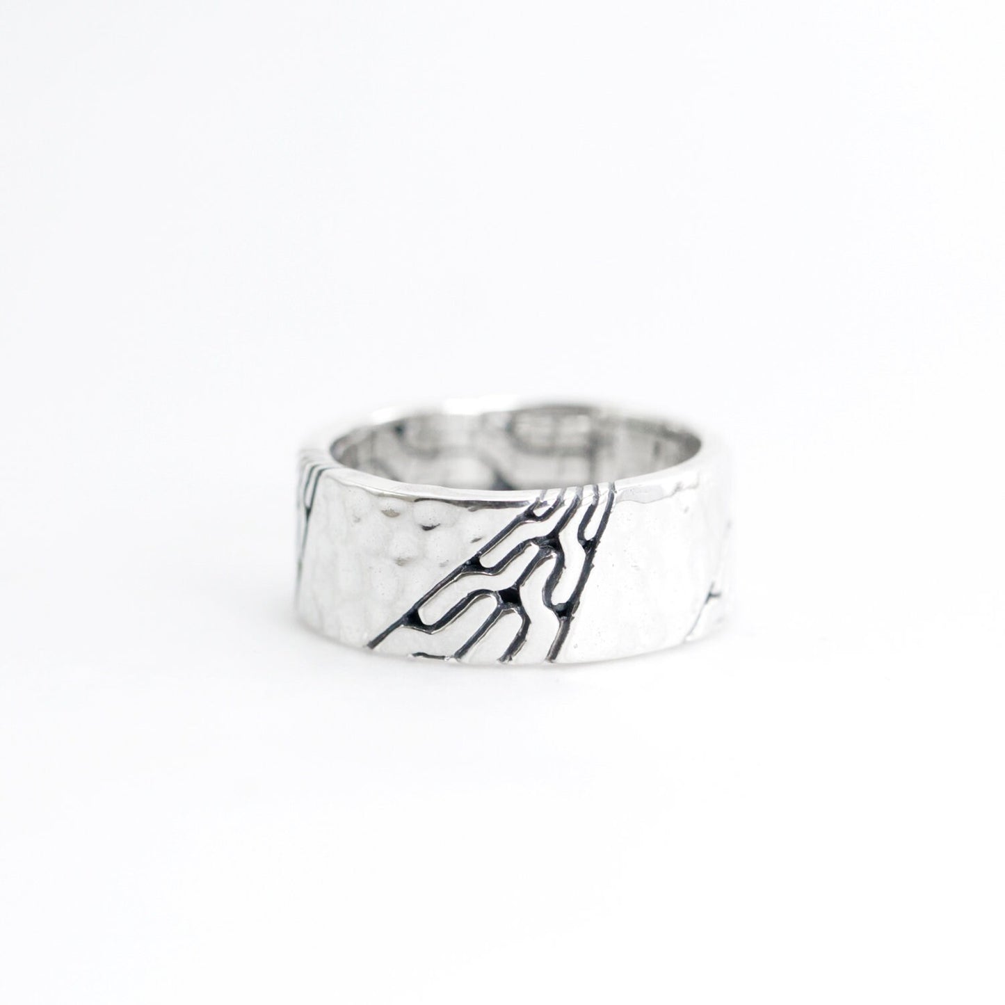 wide band ring 925 sterling silver with iconic woven chain carving and hummer finishing