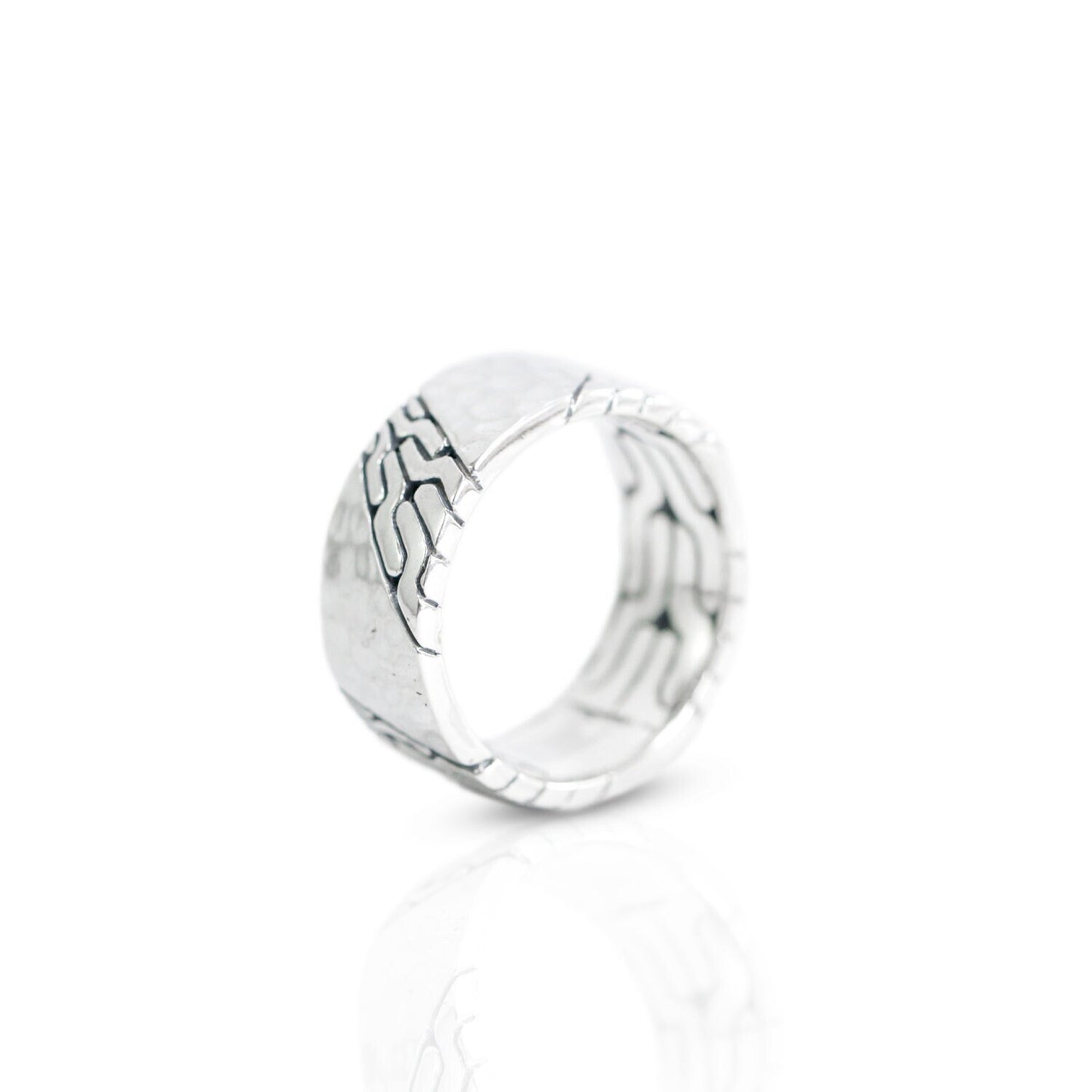 wide band ring 925 sterling silver with iconic woven chain carving and hummer finishing