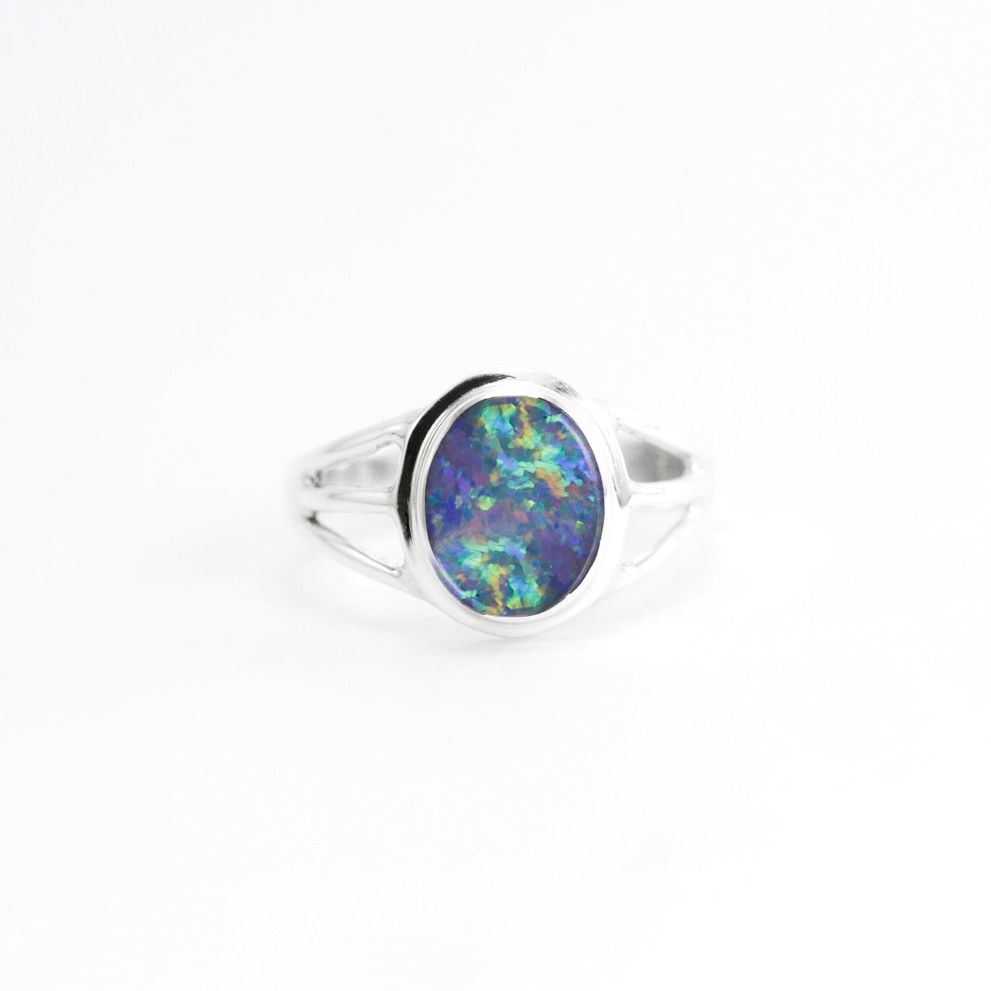 fire opal ring 925 sterling silver with three shank ring, Australian opal ring