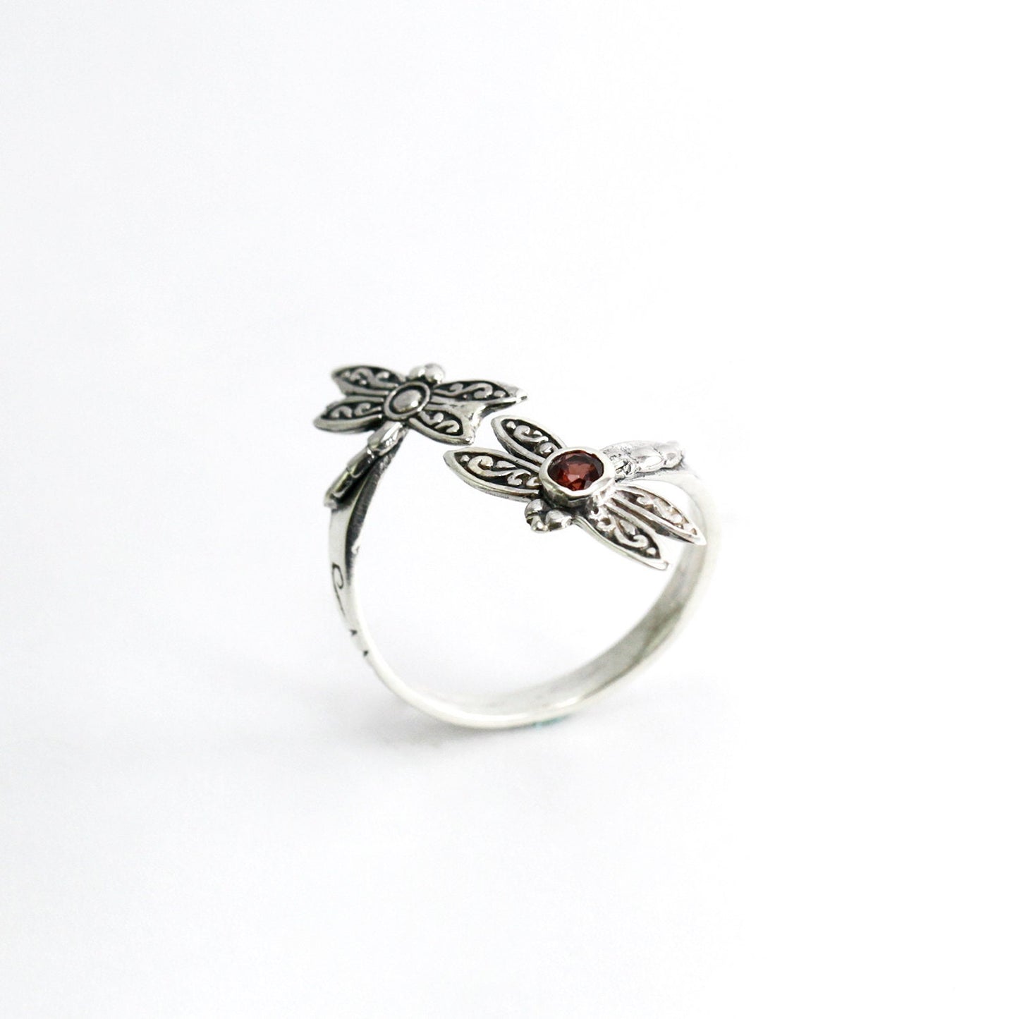 bypass ring 925 sterling silver with amethyst and filigree dragonfly