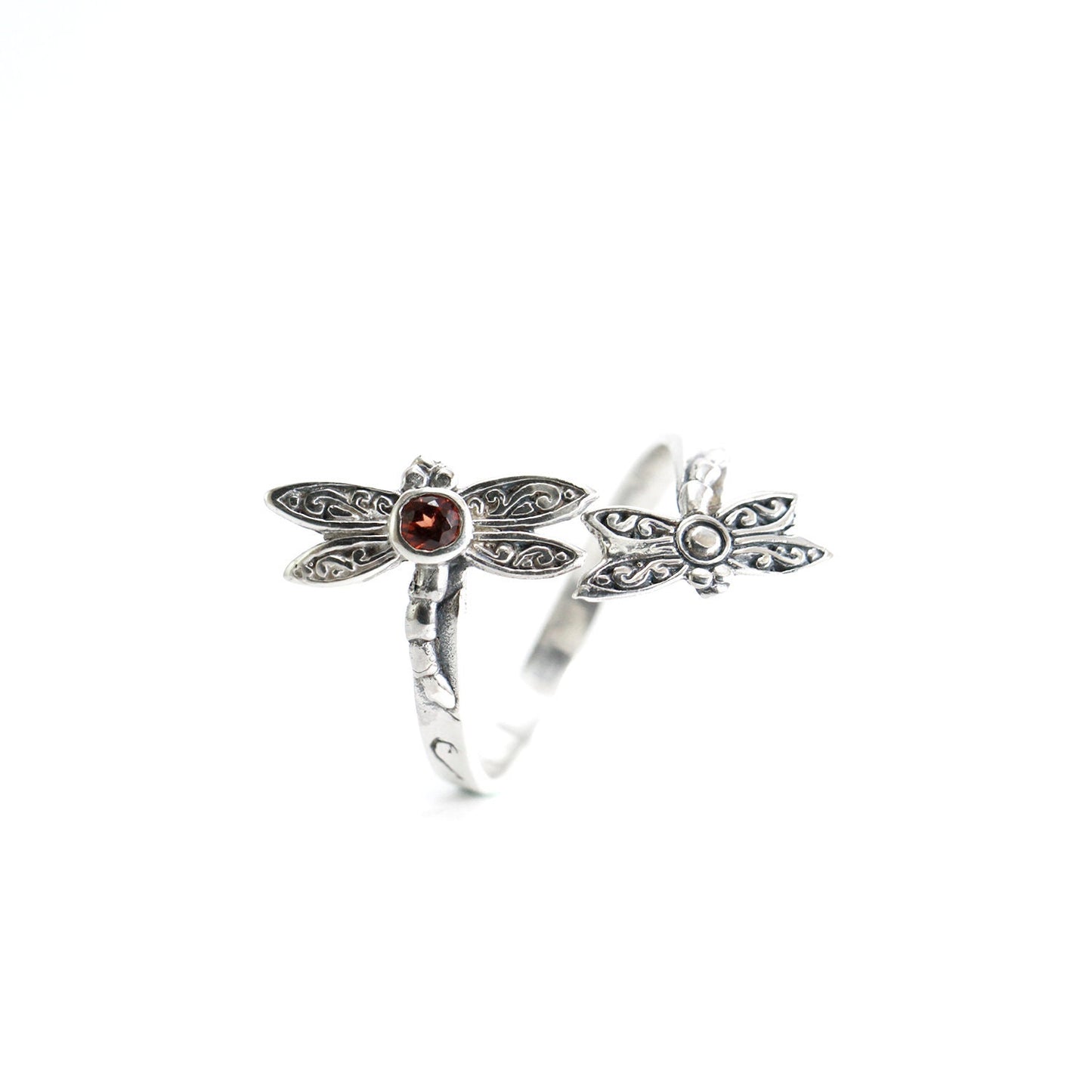 bypass ring 925 sterling silver with amethyst and filigree dragonfly