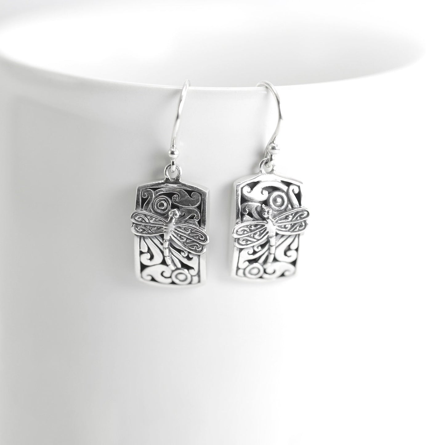 Dragonfly earrings 925 sterling silver dangle drop earring open work filigree