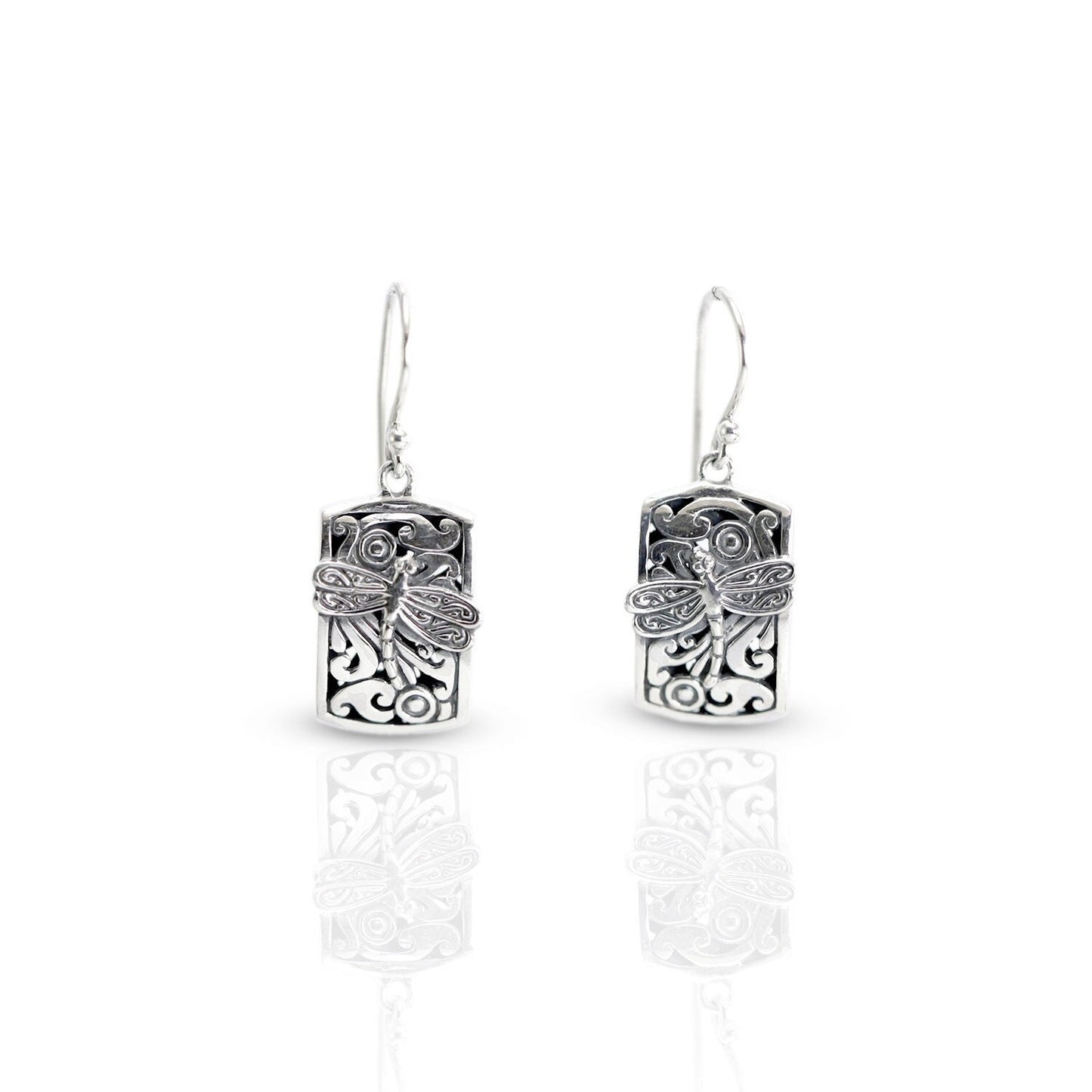 Dragonfly earrings 925 sterling silver dangle drop earring open work filigree