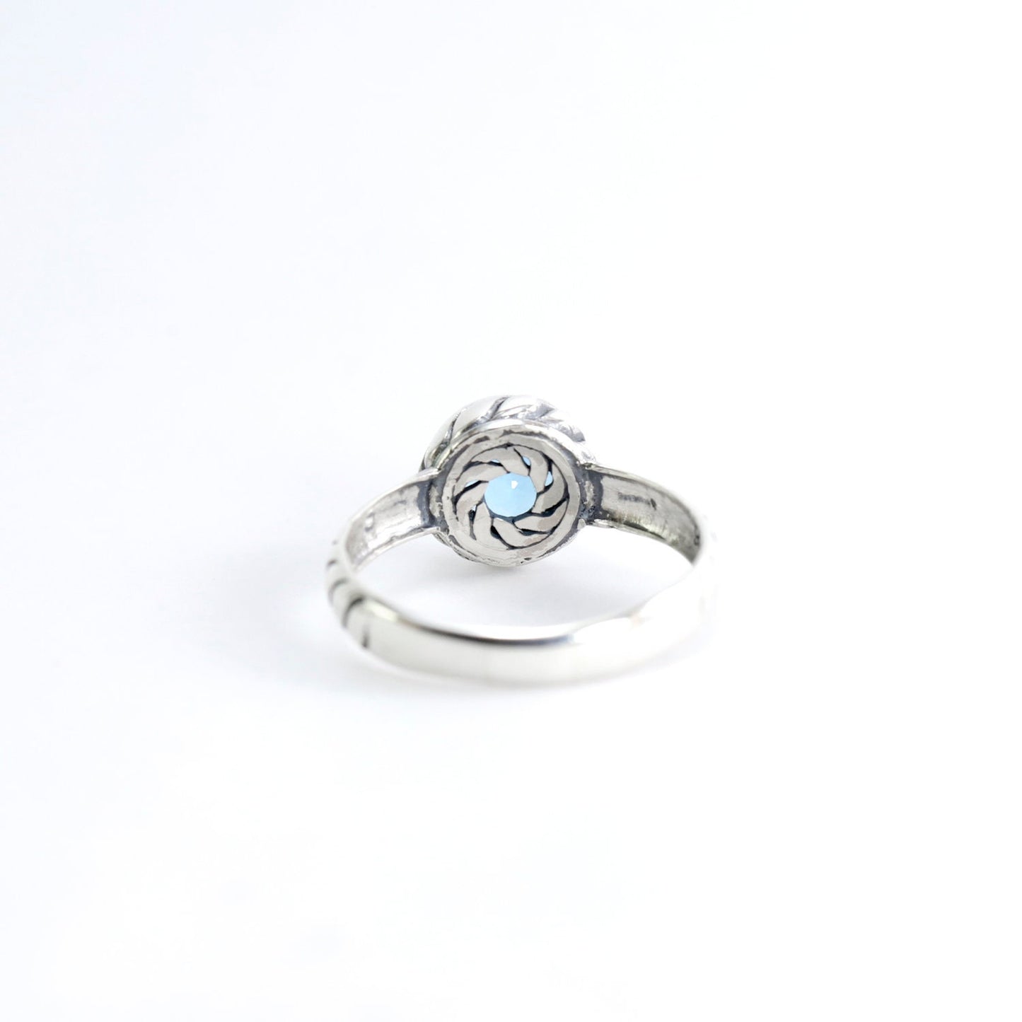 Blue topaz ring 925 sterling silver, round topaz ring, cable ring