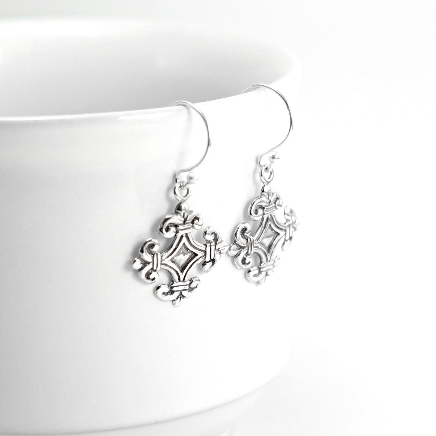 Cross earrings dangle 925 sterling silver antique finishing