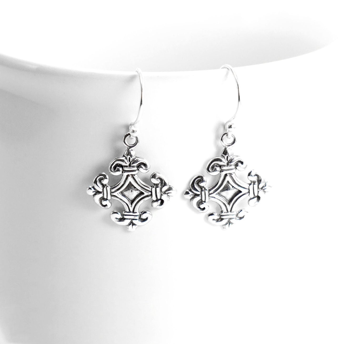 Cross earrings dangle 925 sterling silver antique finishing