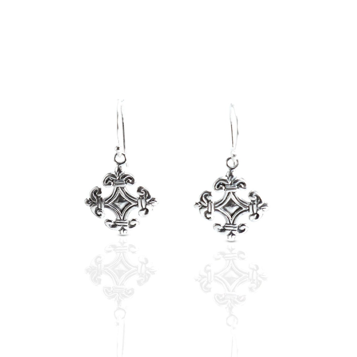Cross earrings dangle 925 sterling silver antique finishing