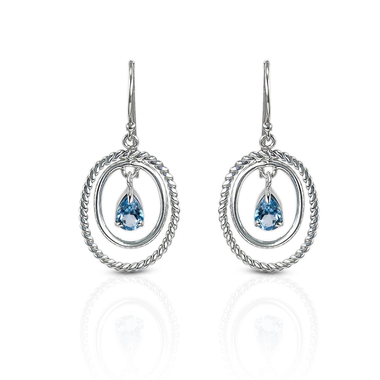 dangle drop earrings with blue topaz and cable rope oval shape 925 sterling silver