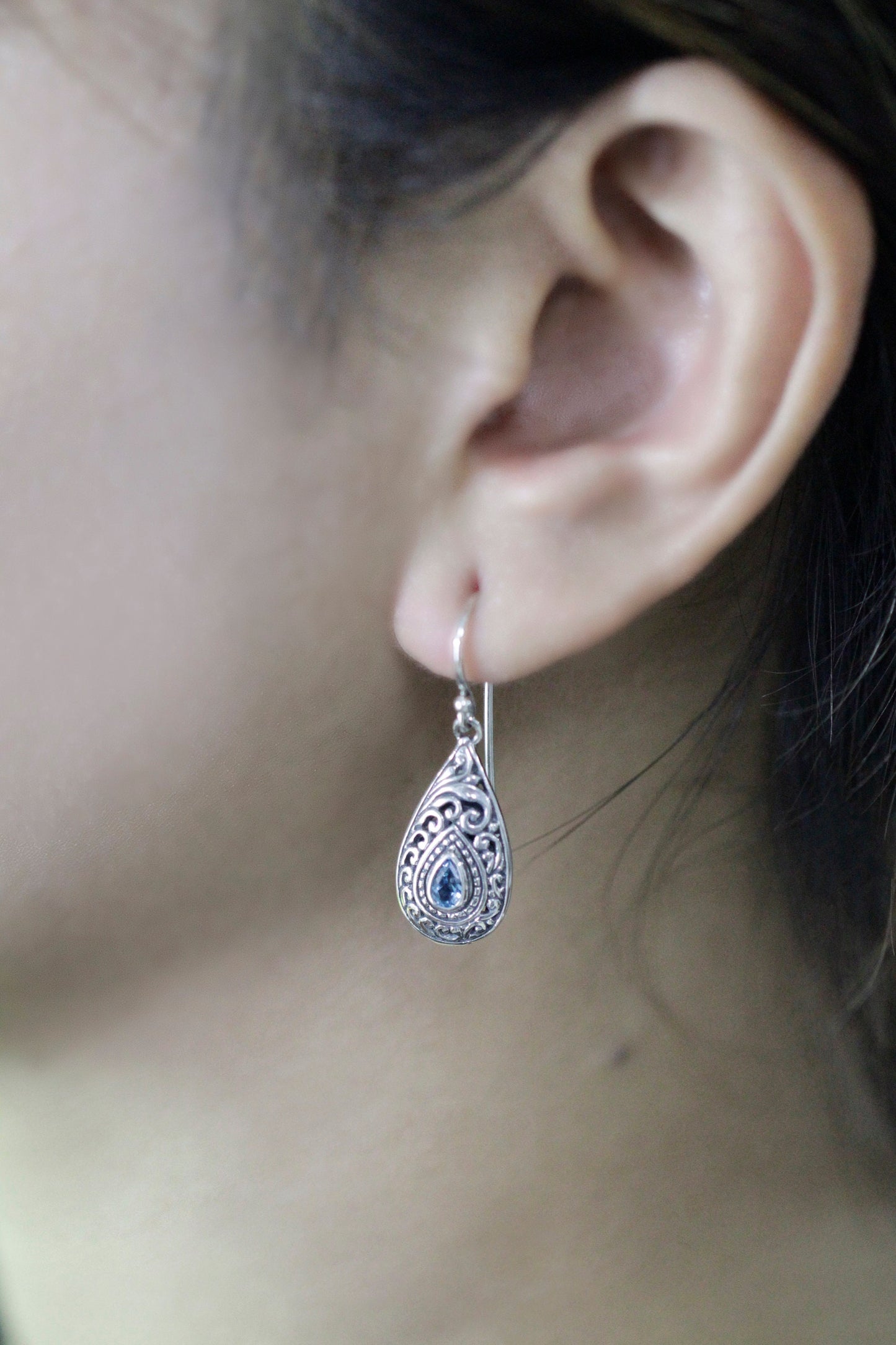blue topaz earrings 925 sterling silver with filigree ornament