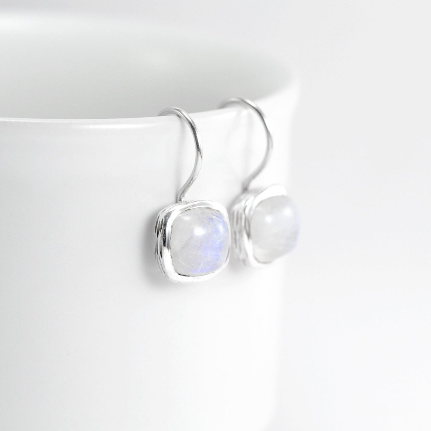 square moonstone earrings dangle 925 sterling silver, rainbow moonstone earrings