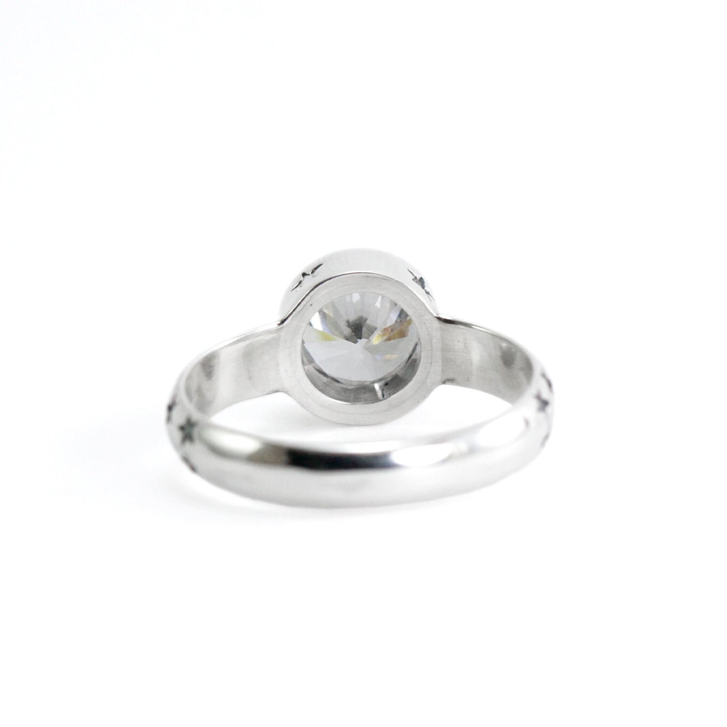 Bezel set ring 925 sterling silver with genuine white crystal zircon, solitaire zircon ring