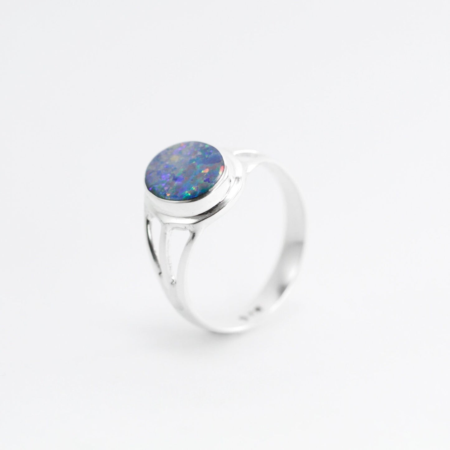 fire opal ring 925 sterling silver with three shank ring, Australian opal ring