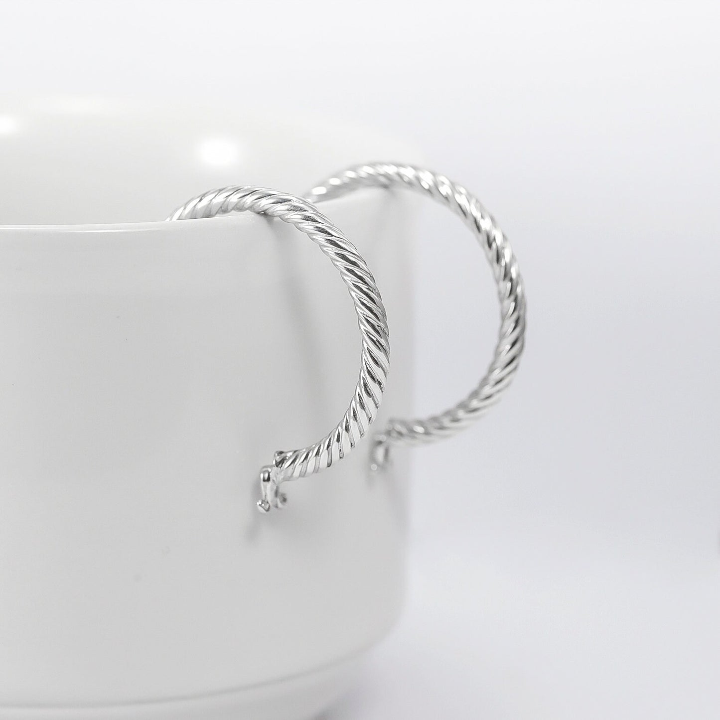 Hoop Earrings 925 sterling silver with cable style and push back closure 30 mm wide