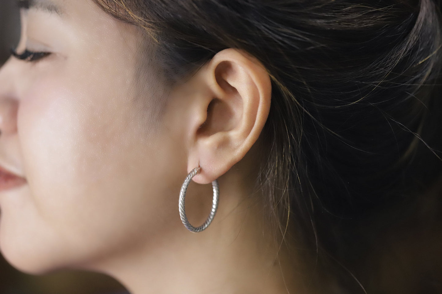 Hoop Earrings 925 sterling silver with cable style and push back closure 30 mm wide