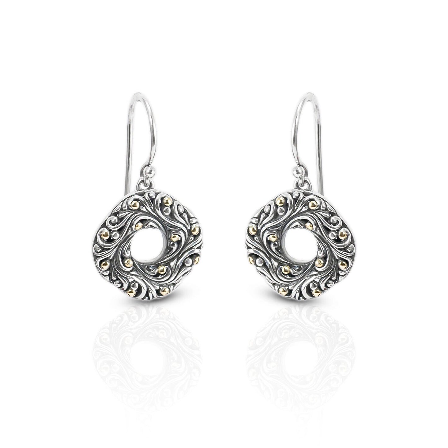ornament earrings 925 sterling silver decorated with 18K gold and antique finish