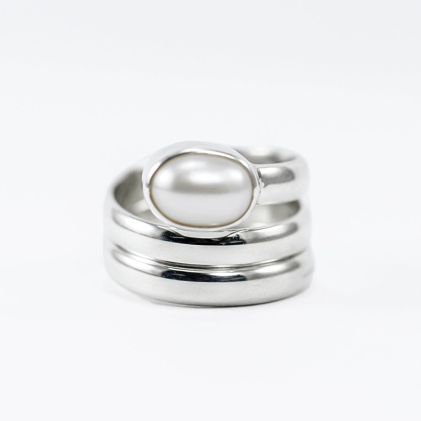 Pearl ring 925 sterling silver three bypass shank with genuine baroque pearl