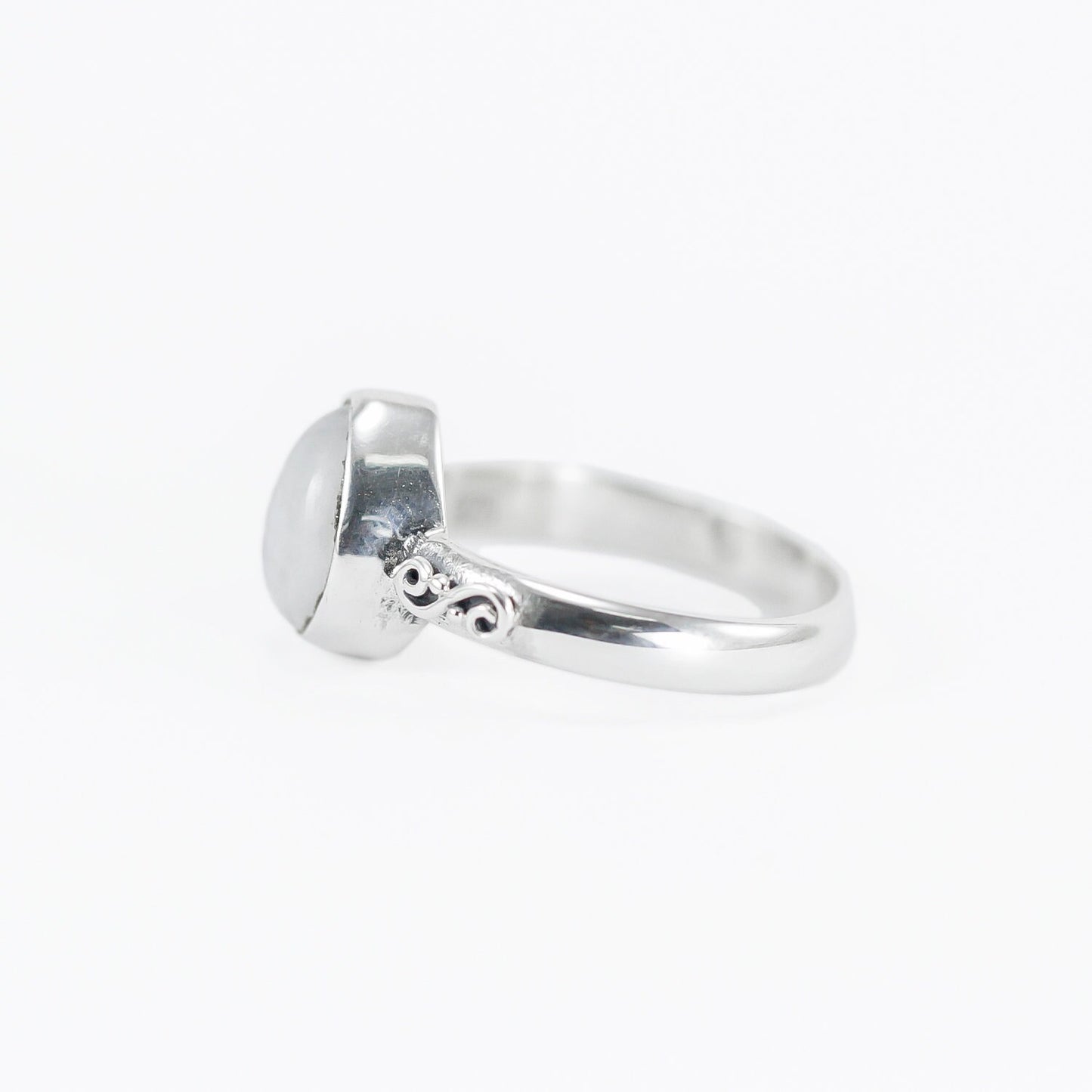 Moonstone ring 925 sterling silver with swirl filigree ornament