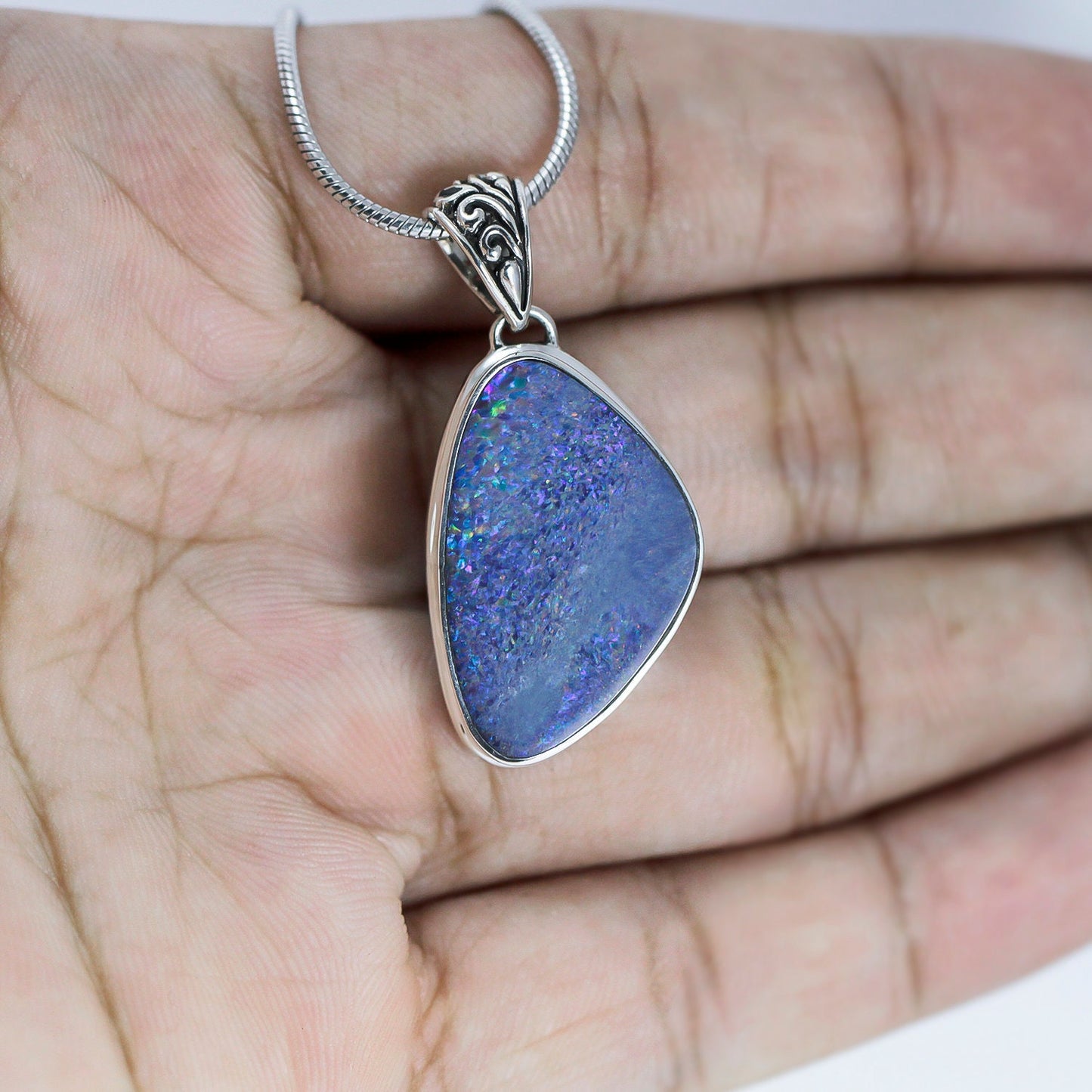 Australian opal pendant 925 sterling silver decorated with filigree bail