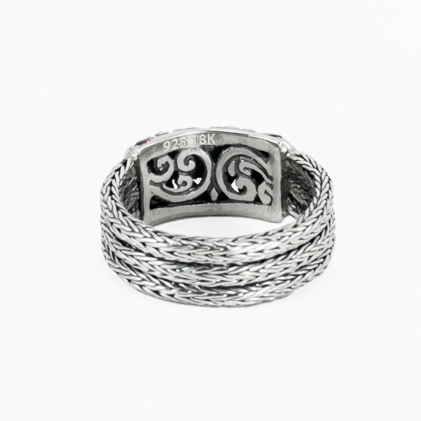 antique ring for women 925 sterling silver decorated with genuine rhodolite and 18K gold