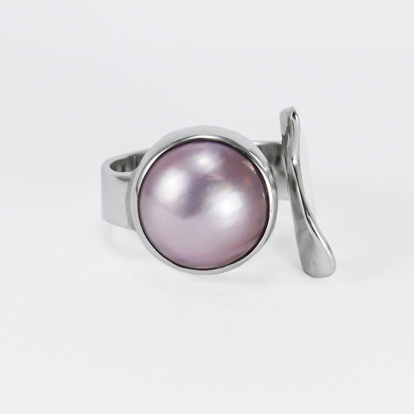 pink Mabe pearl ring set in 925 sterling silver handmade bezel adjustable size