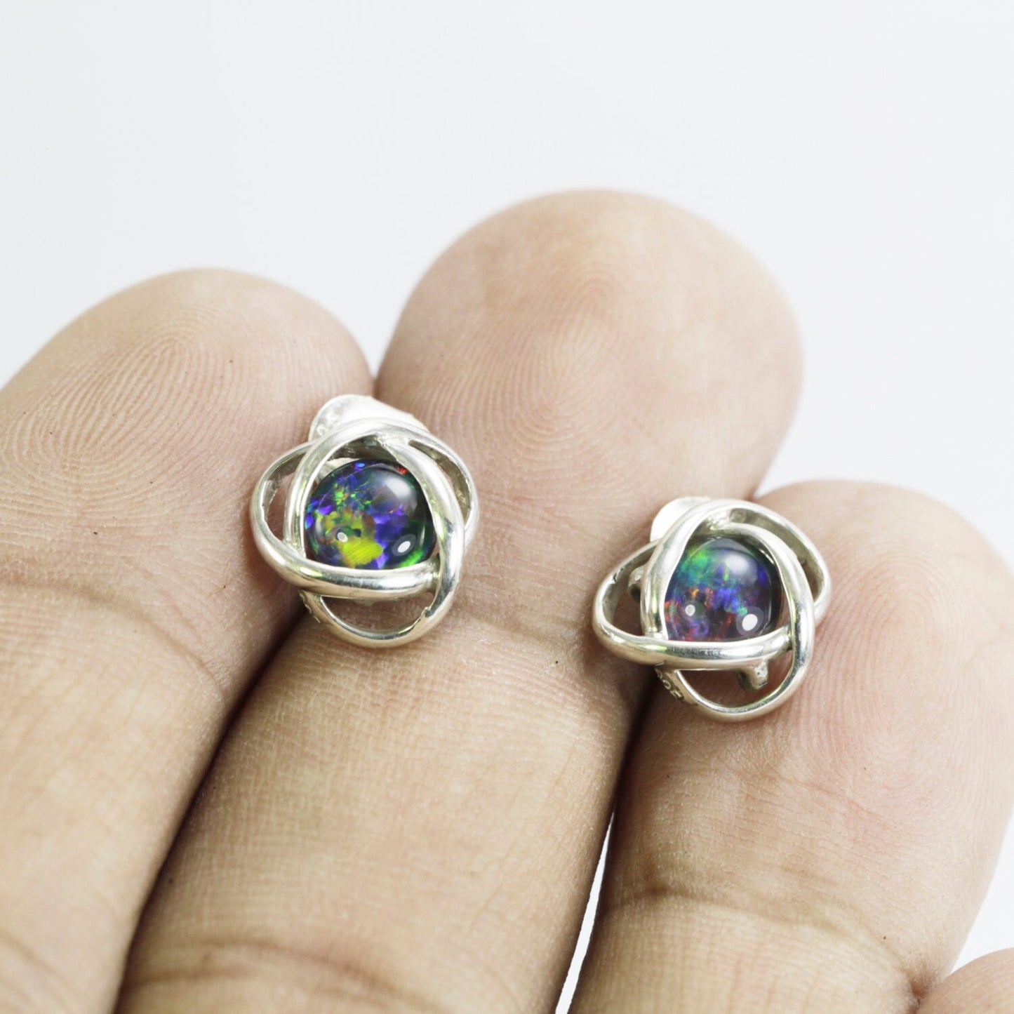 fire opal earrings stud 925 sterling silver, genuine opal earrings
