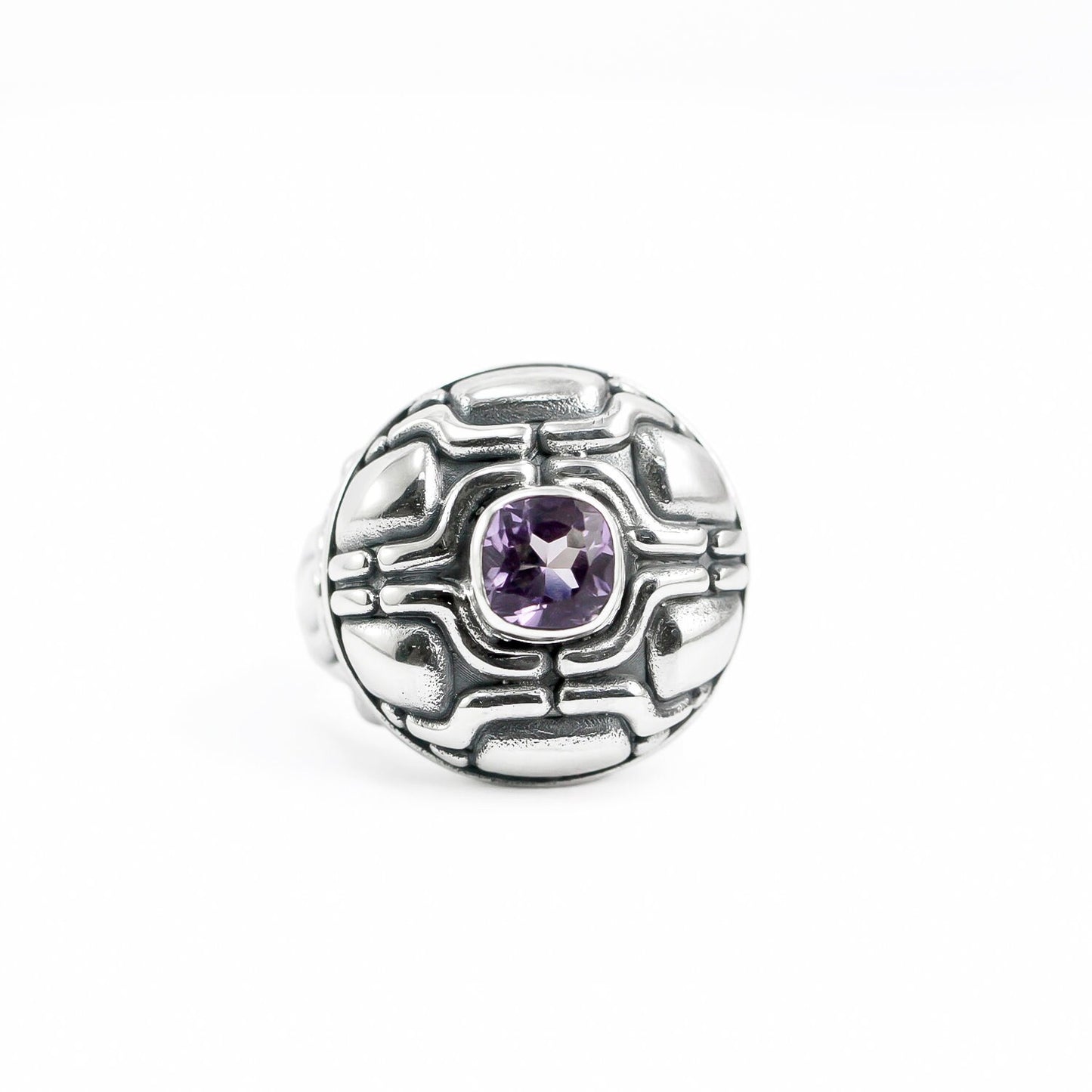 natural amethyst ring 925 sterling silver decorated with abstract art ornament