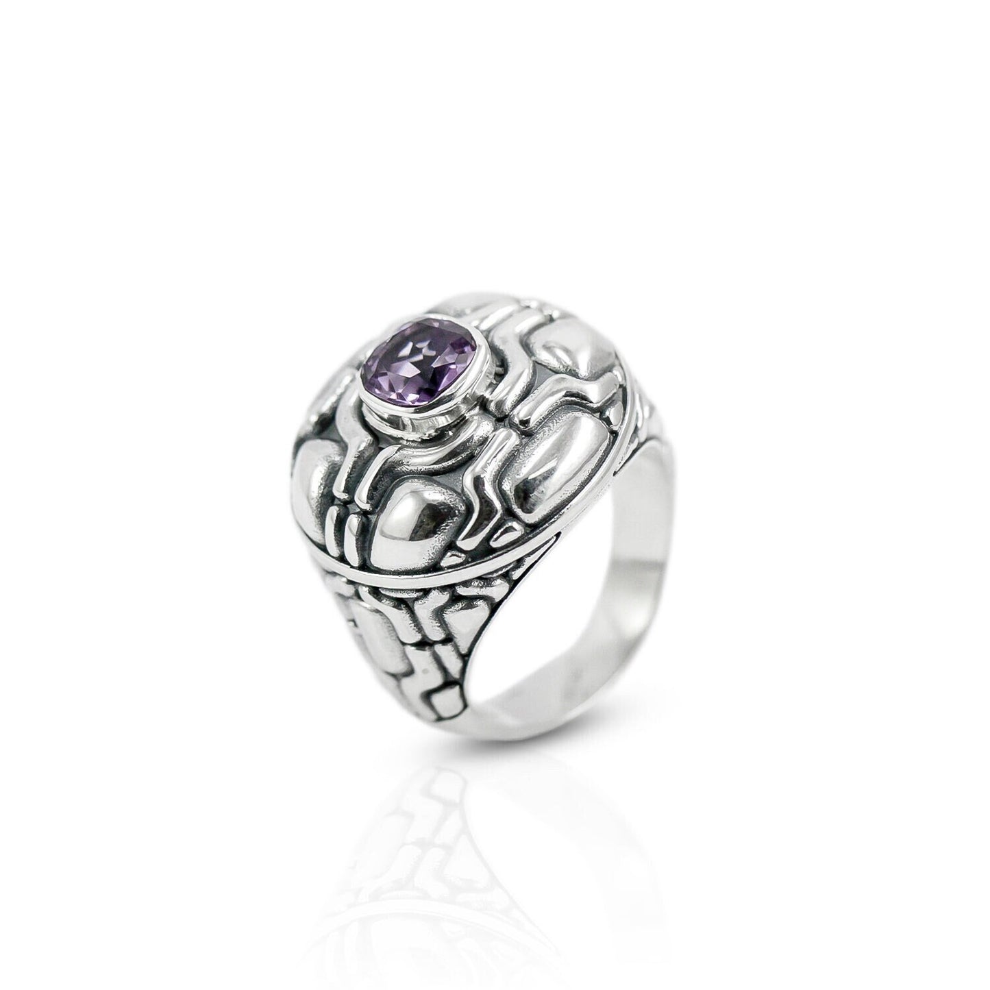 natural amethyst ring 925 sterling silver decorated with abstract art ornament
