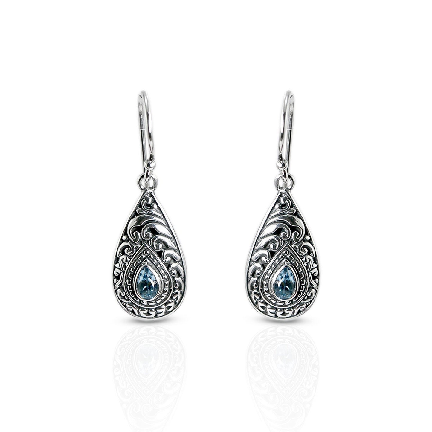 blue topaz earrings 925 sterling silver with filigree ornament
