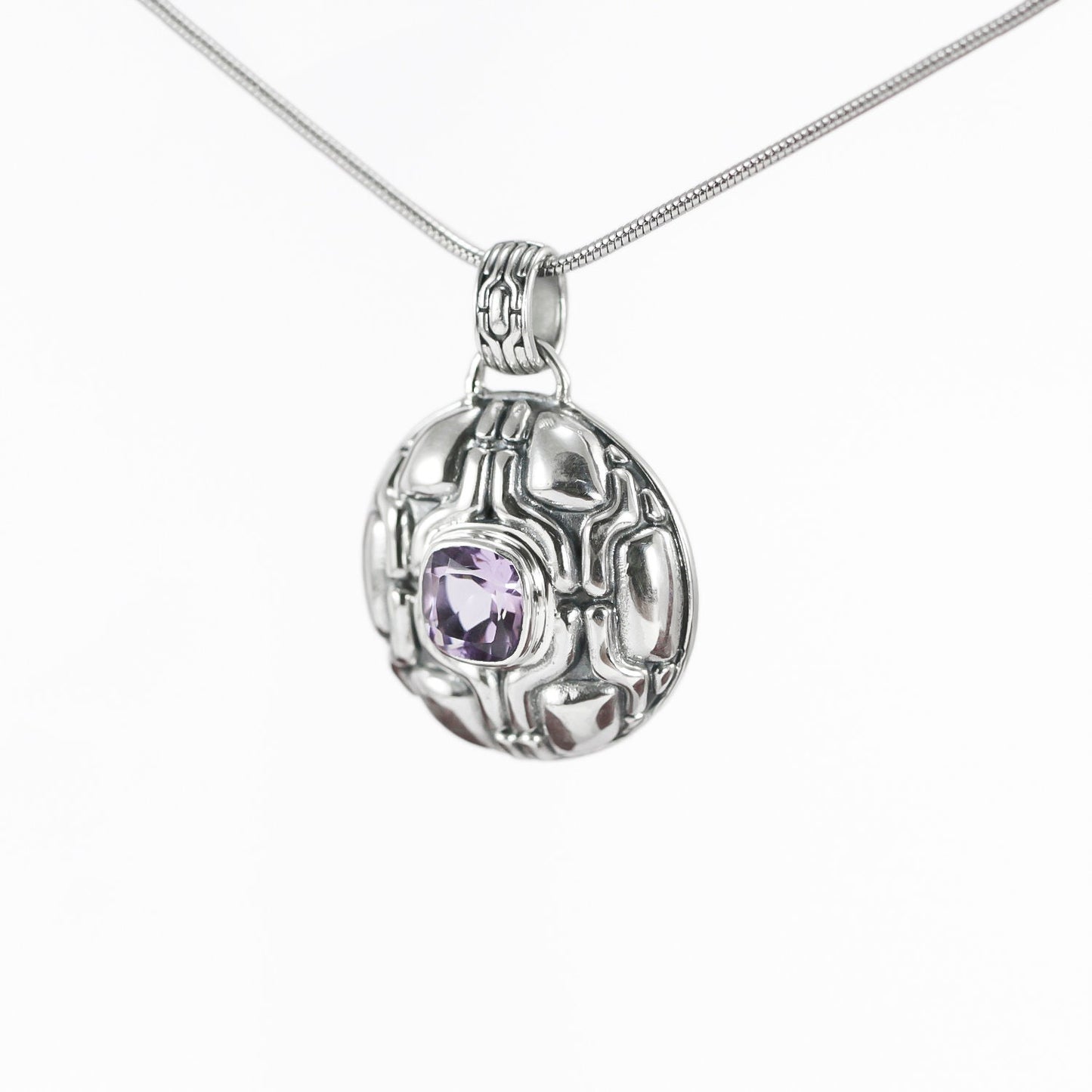 Amethyst pendant 925 sterling silver geometry ornament round shape