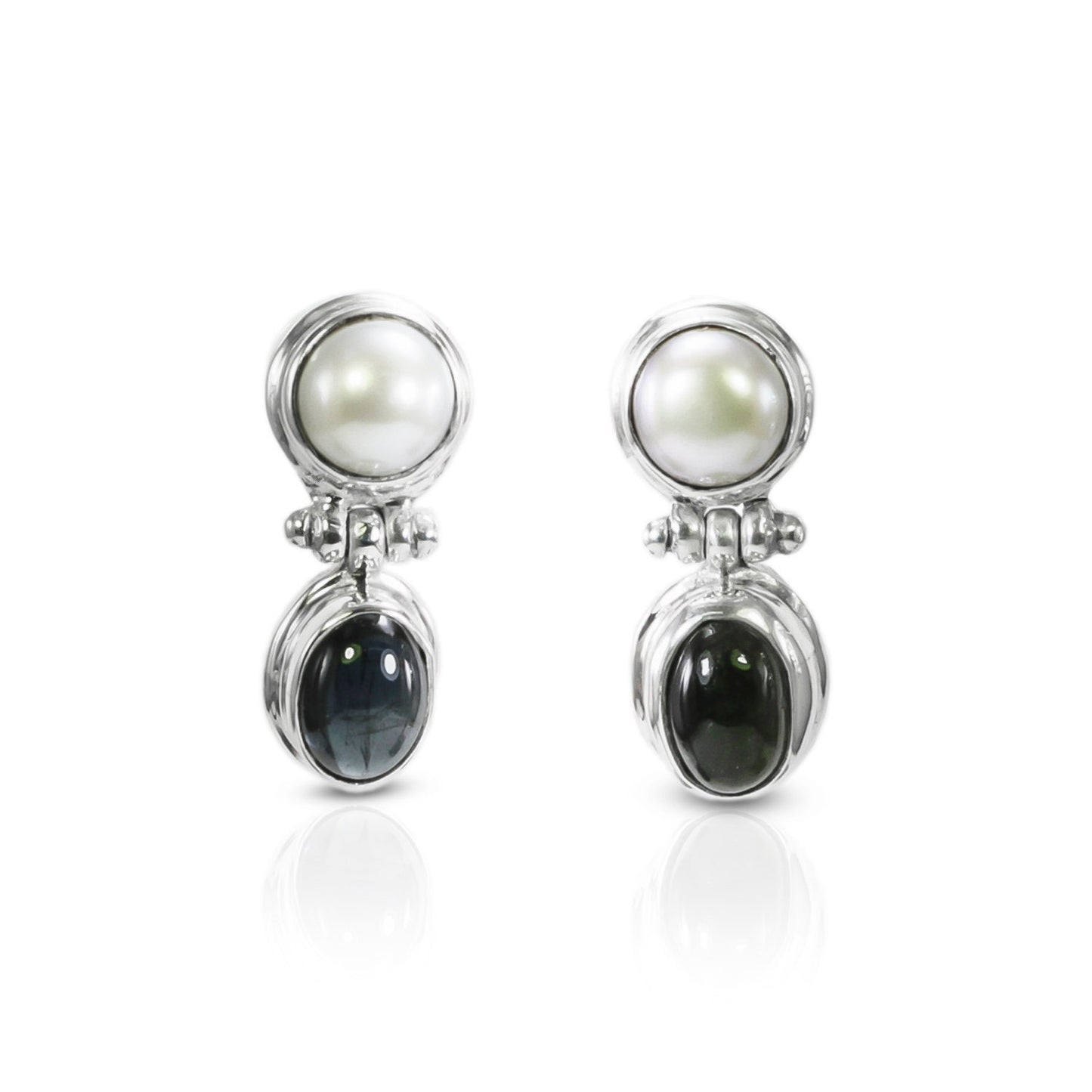 fresh water pearl earrings stud 925 sterling silver with genuine green tourmaline