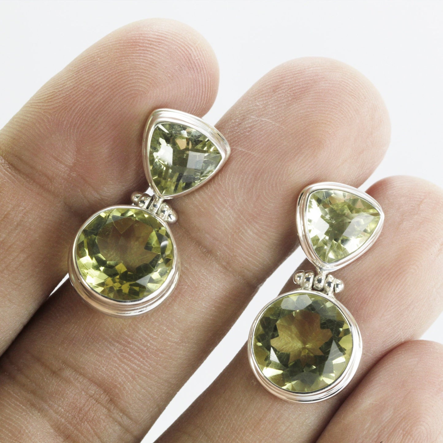 Lemon Quartz earrings stud dangle in 925 sterling silver, gems stone stud earrings dangle