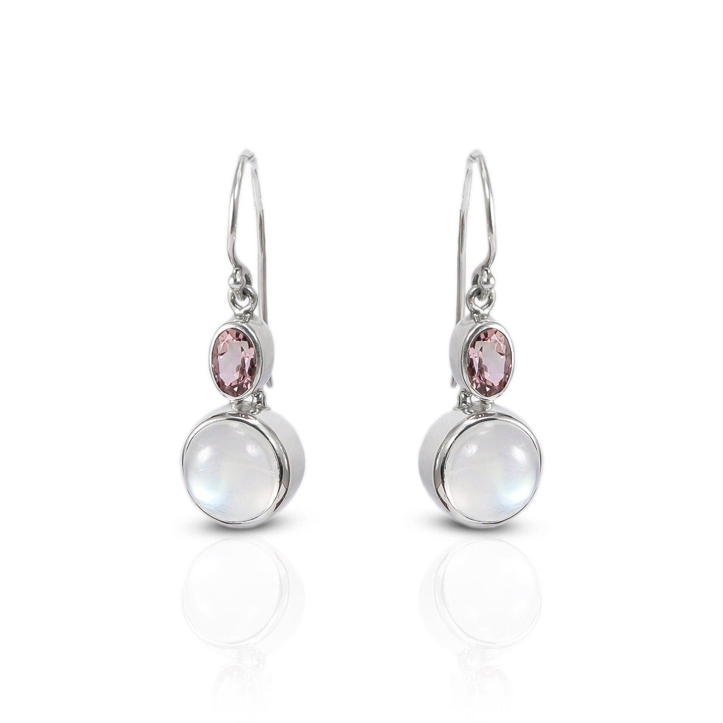 moonstone earrings dangle 925 sterling silver with genuine pink tourmaline