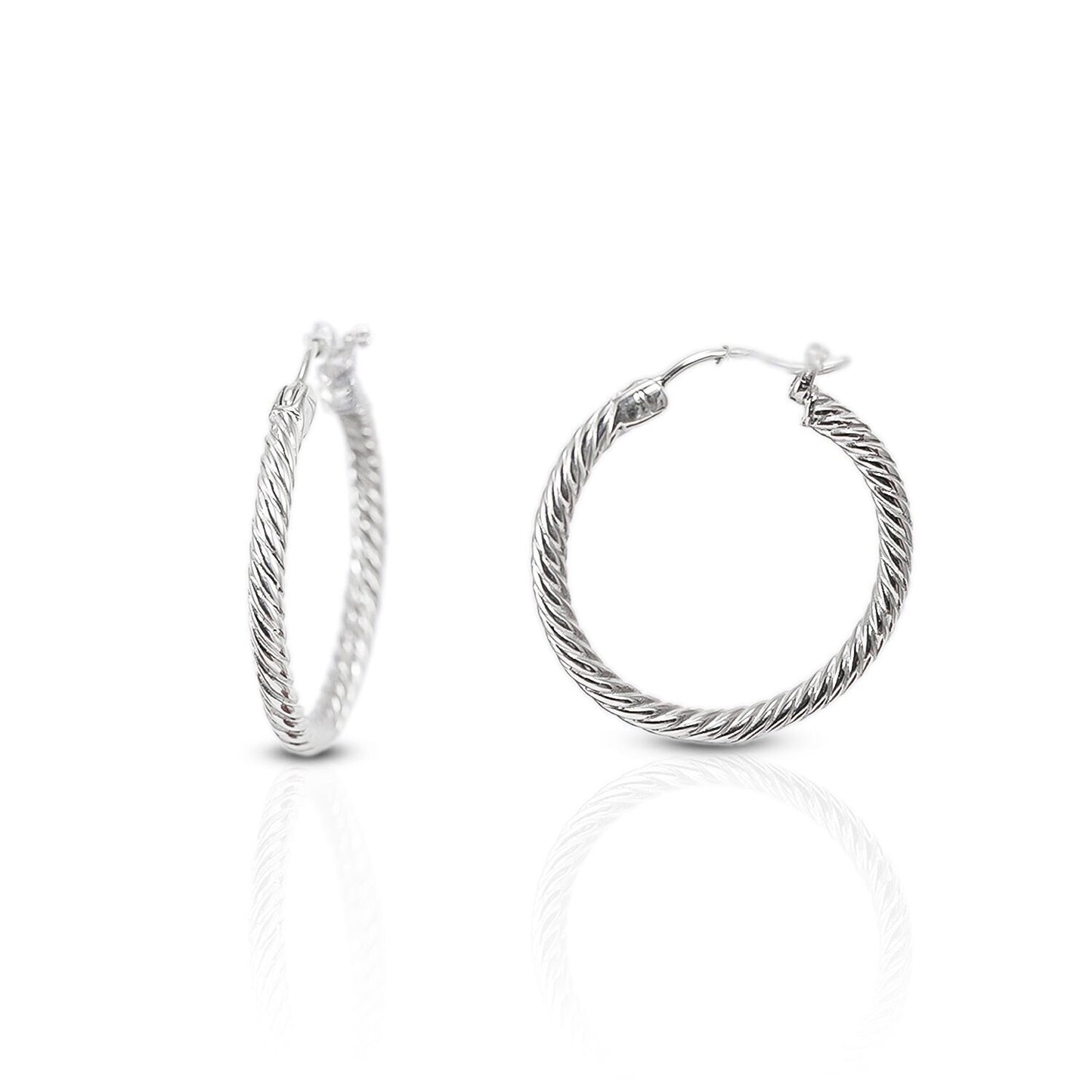 Hoop Earrings 925 sterling silver with cable style and push back closure 30 mm wide