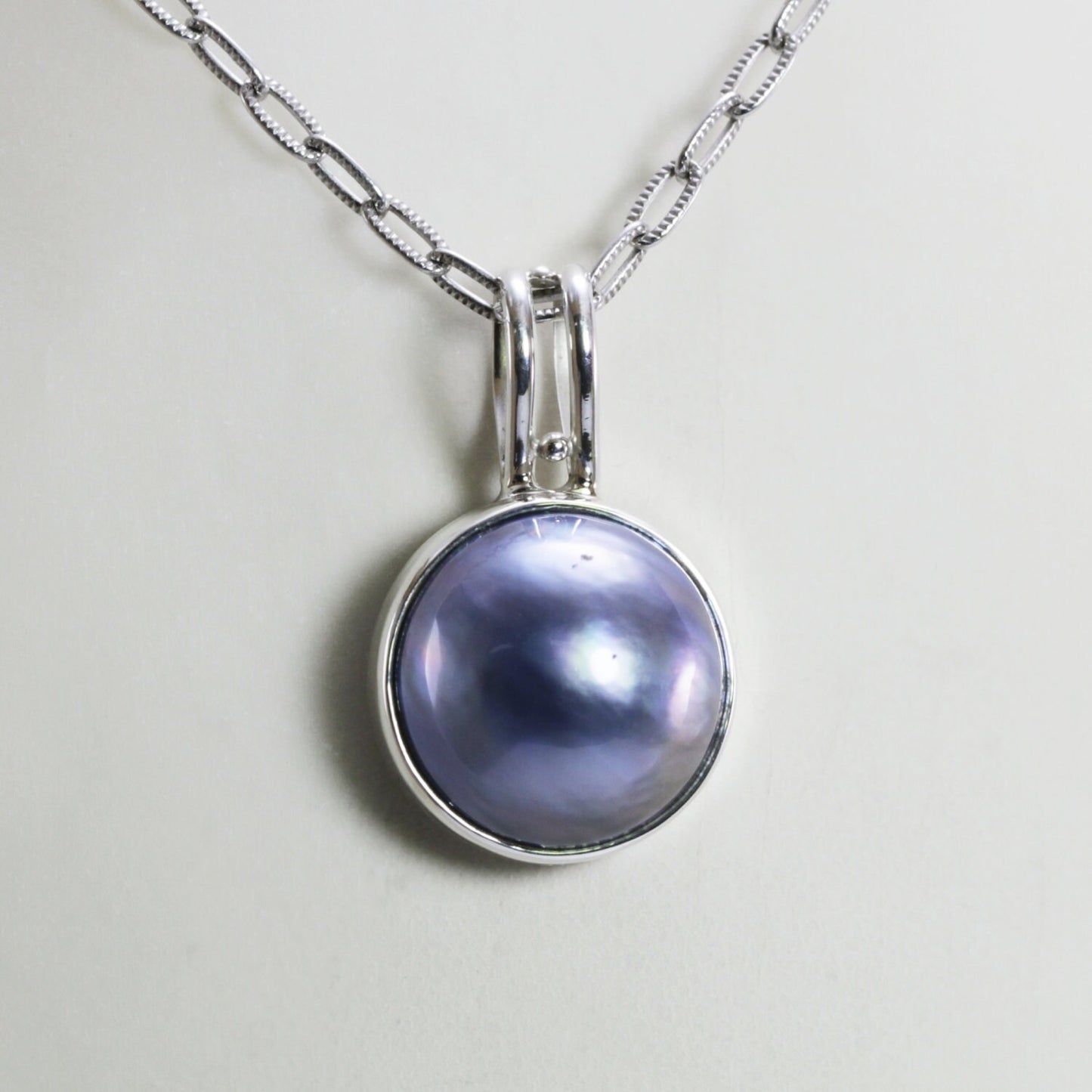 blue mabe pearl pendant necklace 925 sterling silver bezel set