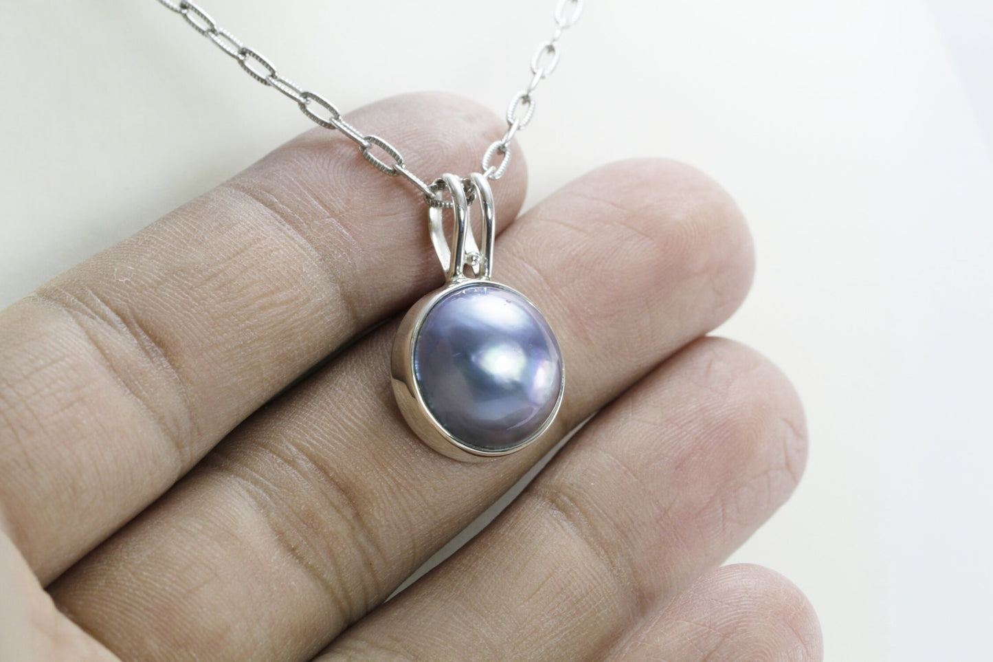 blue mabe pearl pendant necklace 925 sterling silver bezel set